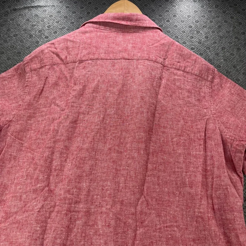 Banana Republic Mens Large Red Linen Blend Short Sleeve Button Up Shirt Pocket